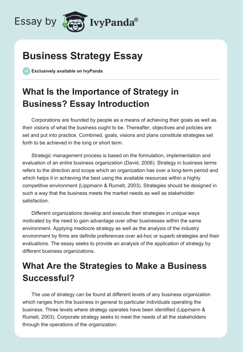 Business Strategy Essay. Page 1