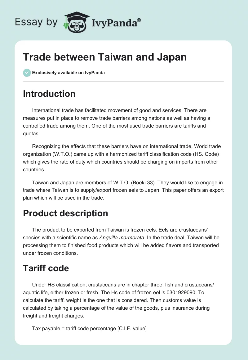 Trade Between Taiwan and Japan. Page 1