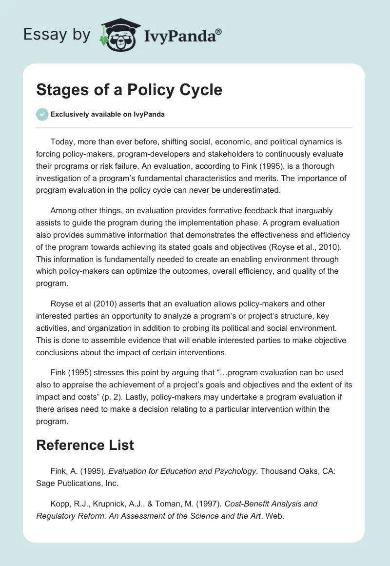 Stages of a Policy Cycle. Page 1