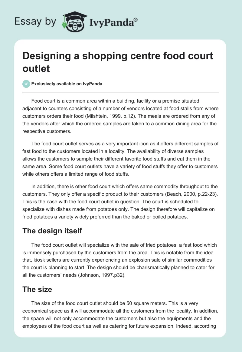 Designing a shopping centre food court outlet. Page 1