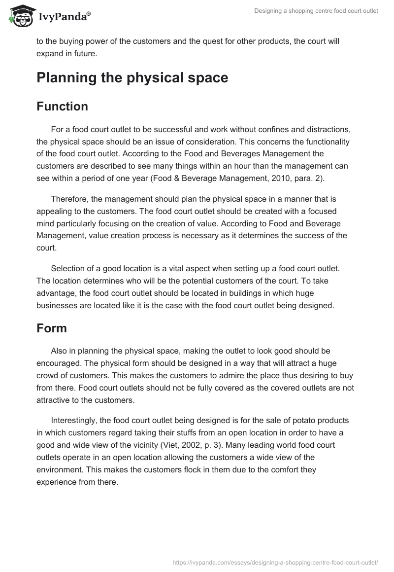 Designing a shopping centre food court outlet. Page 2