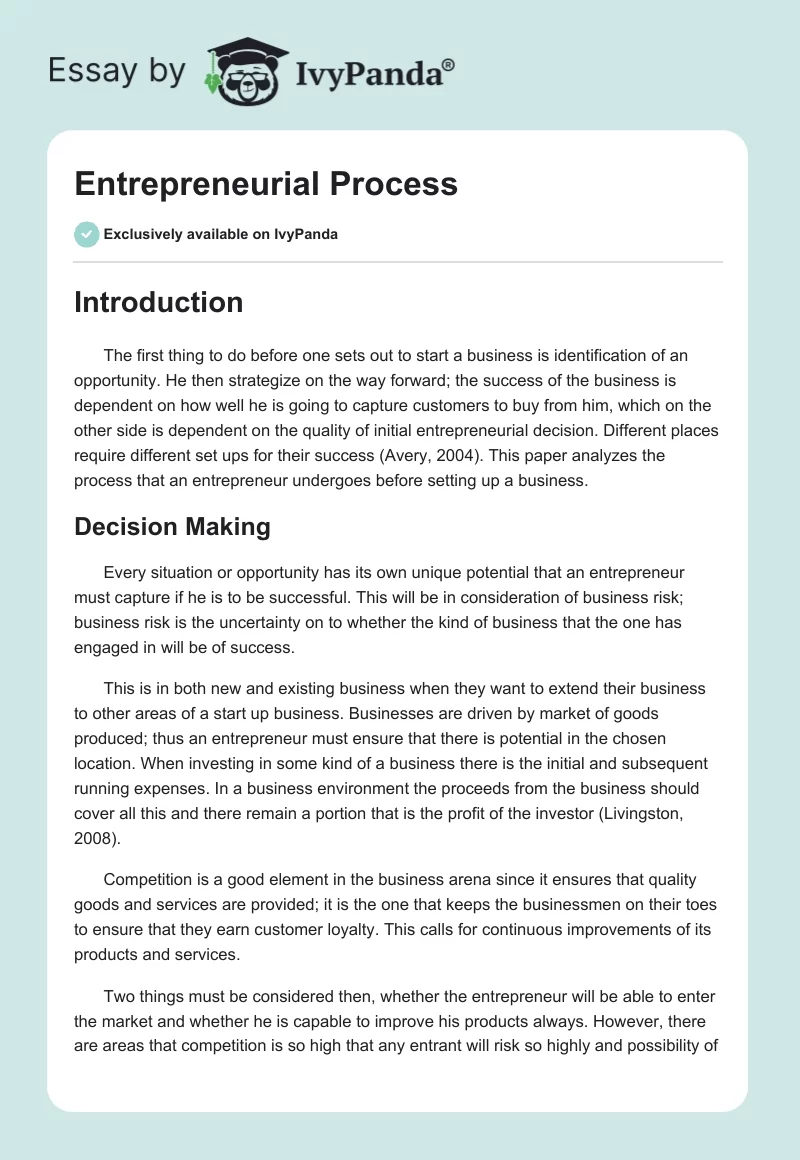 Entrepreneurial Process. Page 1