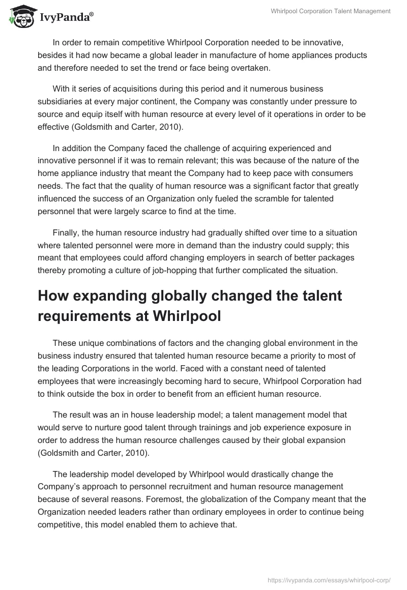 Whirlpool Corporation Talent Management. Page 2