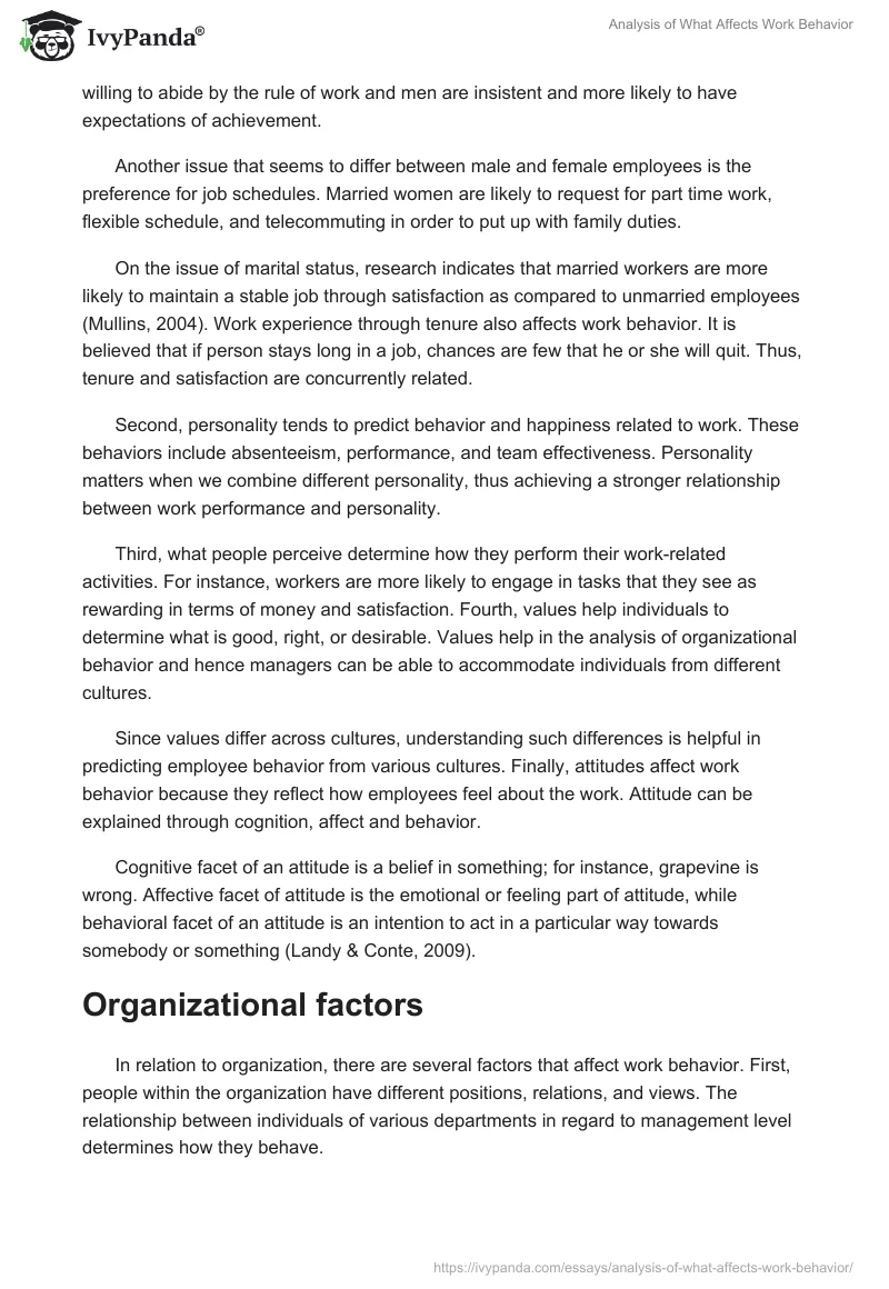 Analysis of What Affects Work Behavior. Page 2