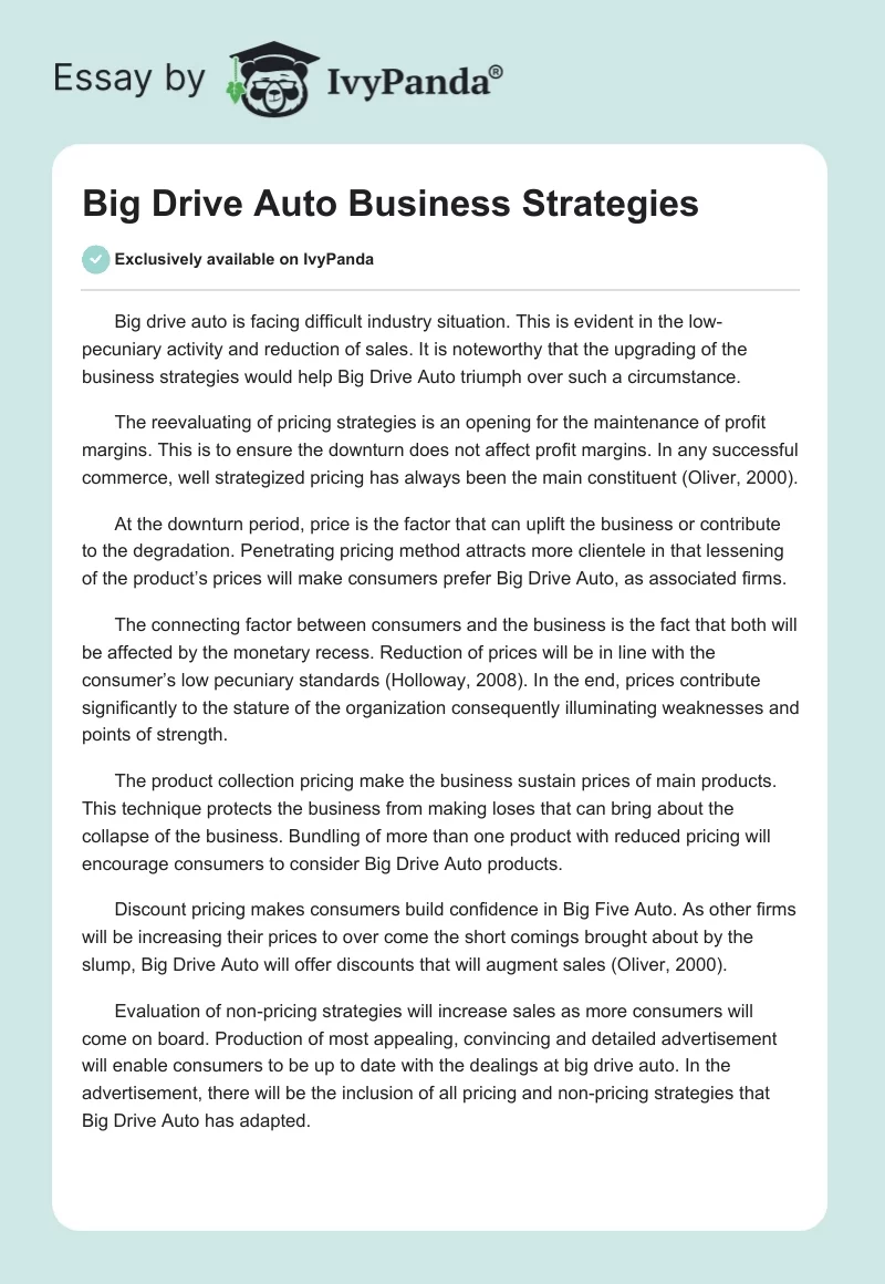 Big Drive Auto Business Strategies. Page 1