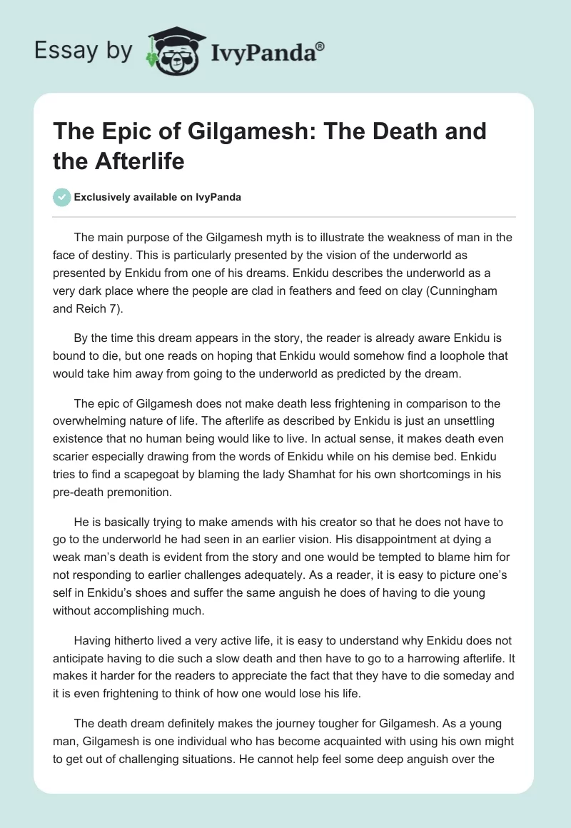 The Epic of Gilgamesh: The Death and the Afterlife. Page 1