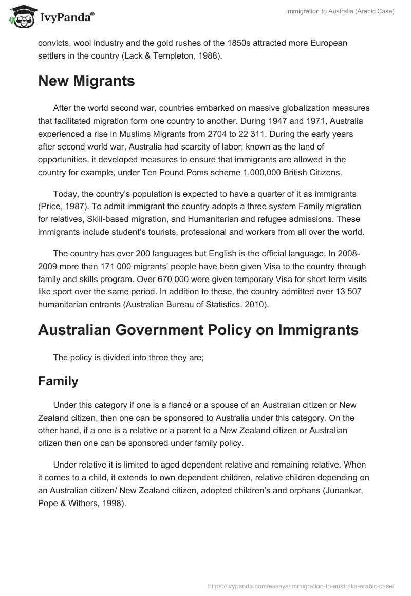 Immigration to Australia (Arabic Case). Page 2