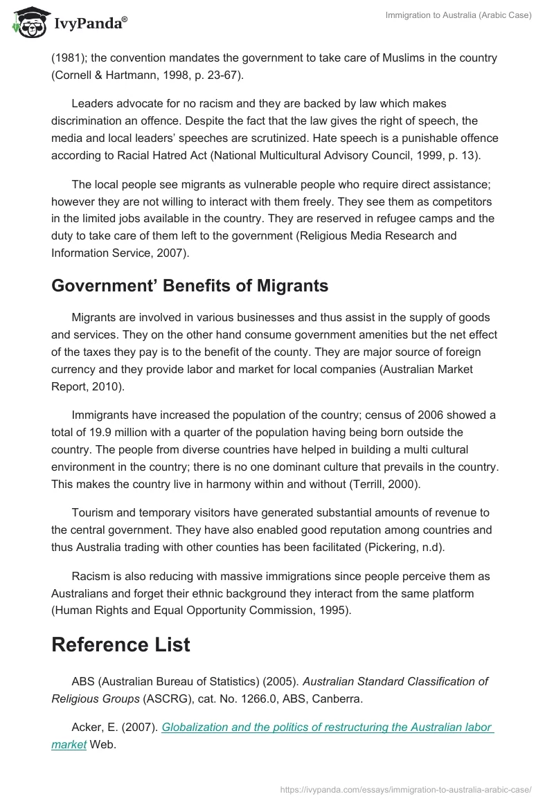 Immigration to Australia (Arabic Case). Page 5