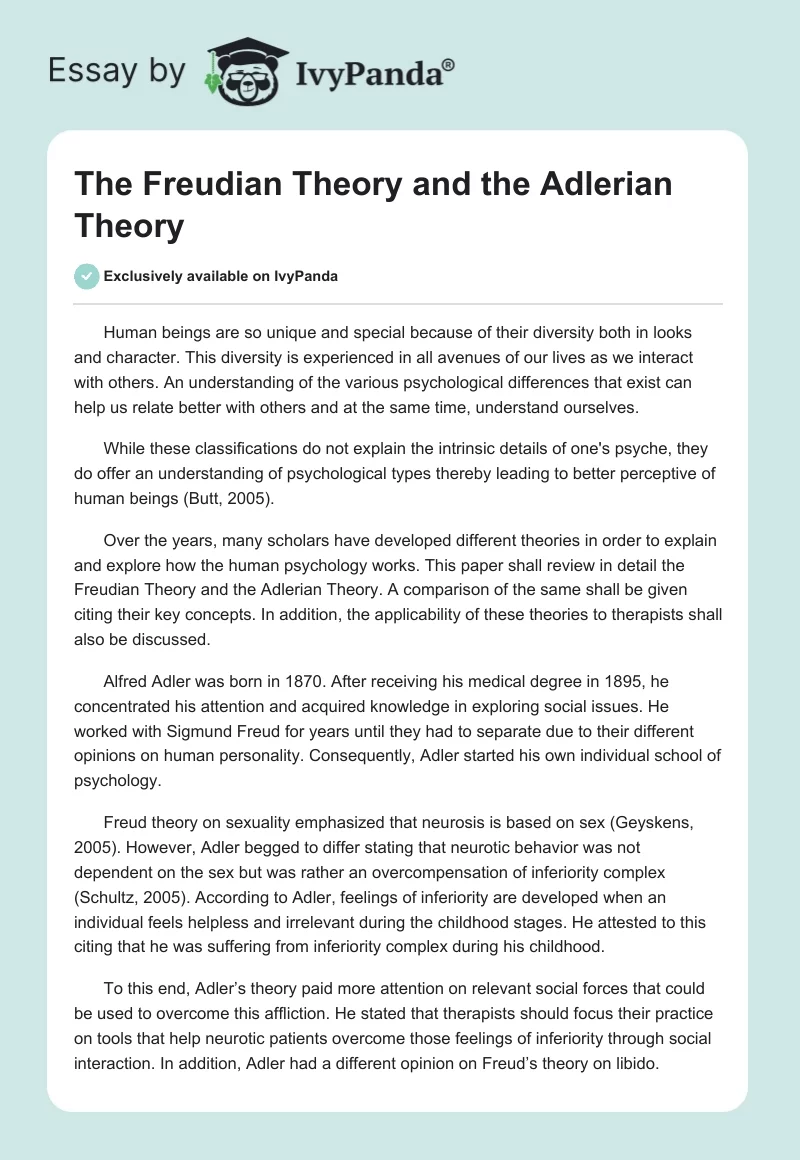 The Freudian Theory and the Adlerian Theory. Page 1
