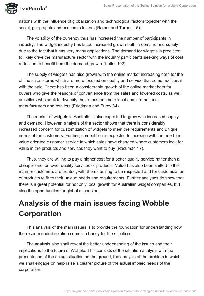 Sales Presentation of the Selling Solution for Wobble Corporation. Page 2