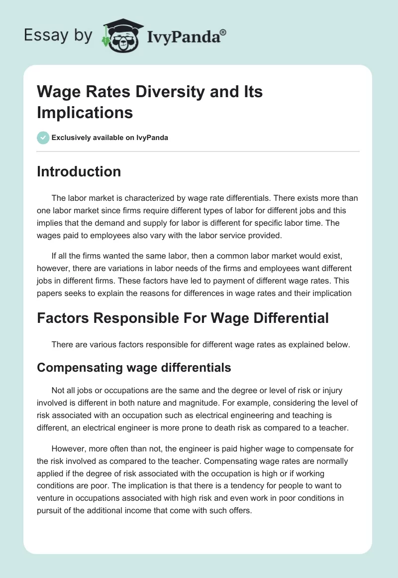 Wage Rates Diversity and Its Implications. Page 1