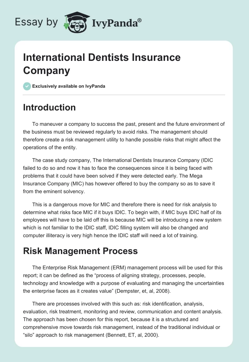 International Dentists Insurance Company. Page 1