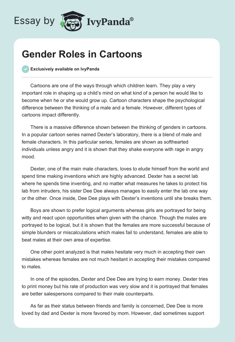 Gender Roles in Cartoons. Page 1