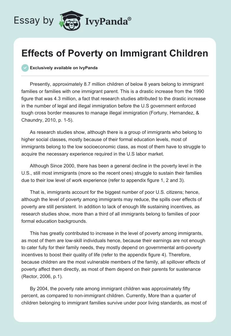 Effects of Poverty on Immigrant Children. Page 1