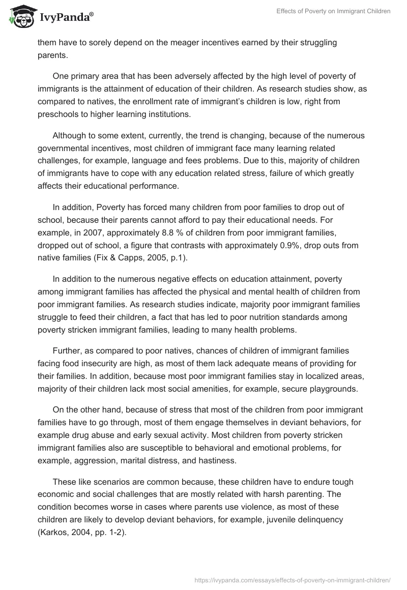 Effects of Poverty on Immigrant Children. Page 2