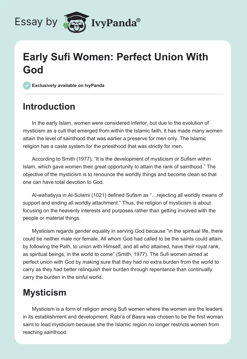 Early Sufi Women: Perfect Union With God. Page 1