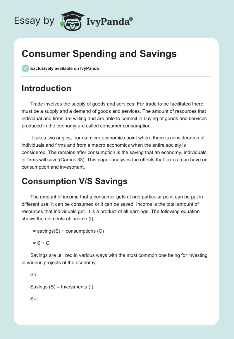 Consumer Spending and Savings. Page 1
