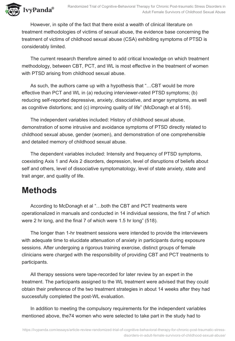 Randomized Trial of Cognitive-Behavioral Therapy for Chronic Post-Traumatic Stress Disorders in Adult Female Survivors of Childhood Sexual Abuse. Page 2