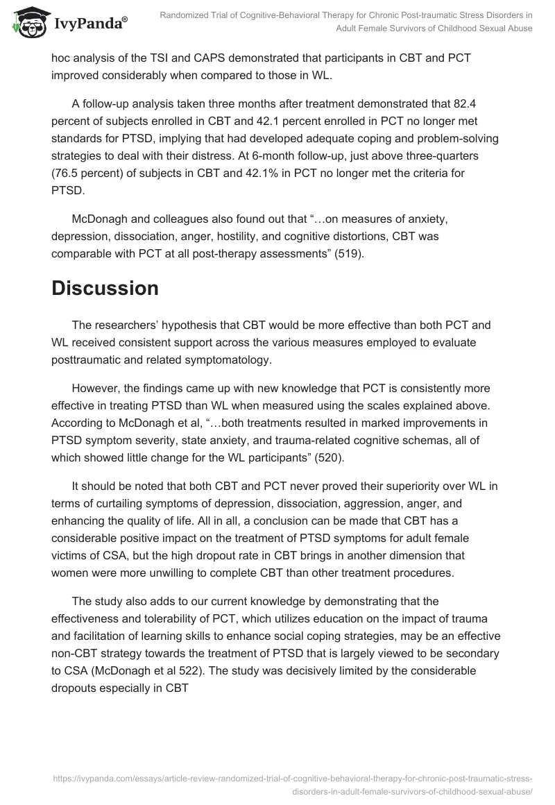 Randomized Trial of Cognitive-Behavioral Therapy for Chronic Post-Traumatic Stress Disorders in Adult Female Survivors of Childhood Sexual Abuse. Page 4