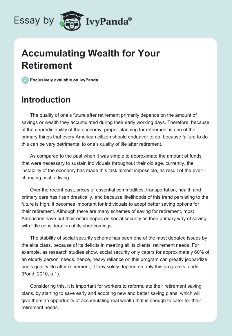 Accumulating Wealth for Your Retirement. Page 1