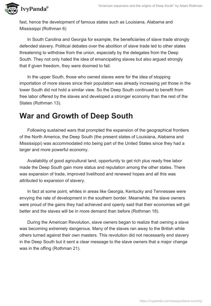 “American expansion and the origins of Deep South” by Adam Rothman. Page 2