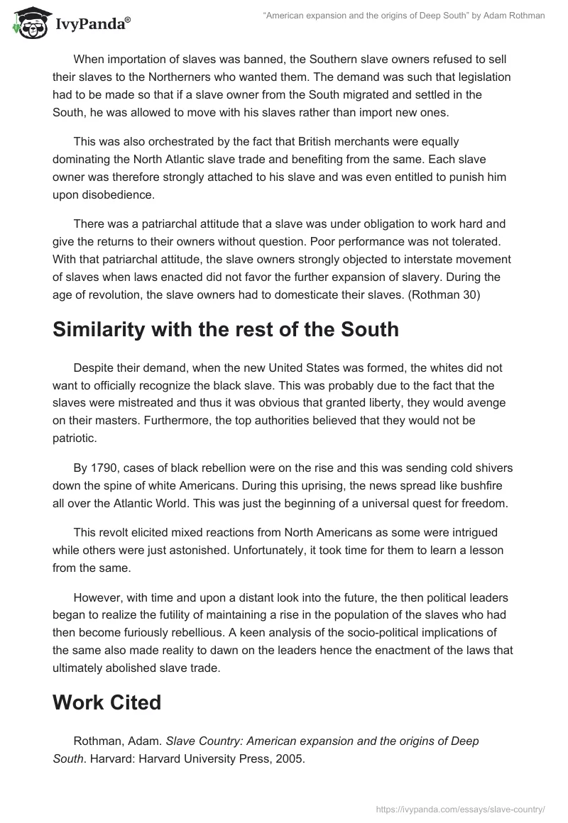 “American expansion and the origins of Deep South” by Adam Rothman. Page 4