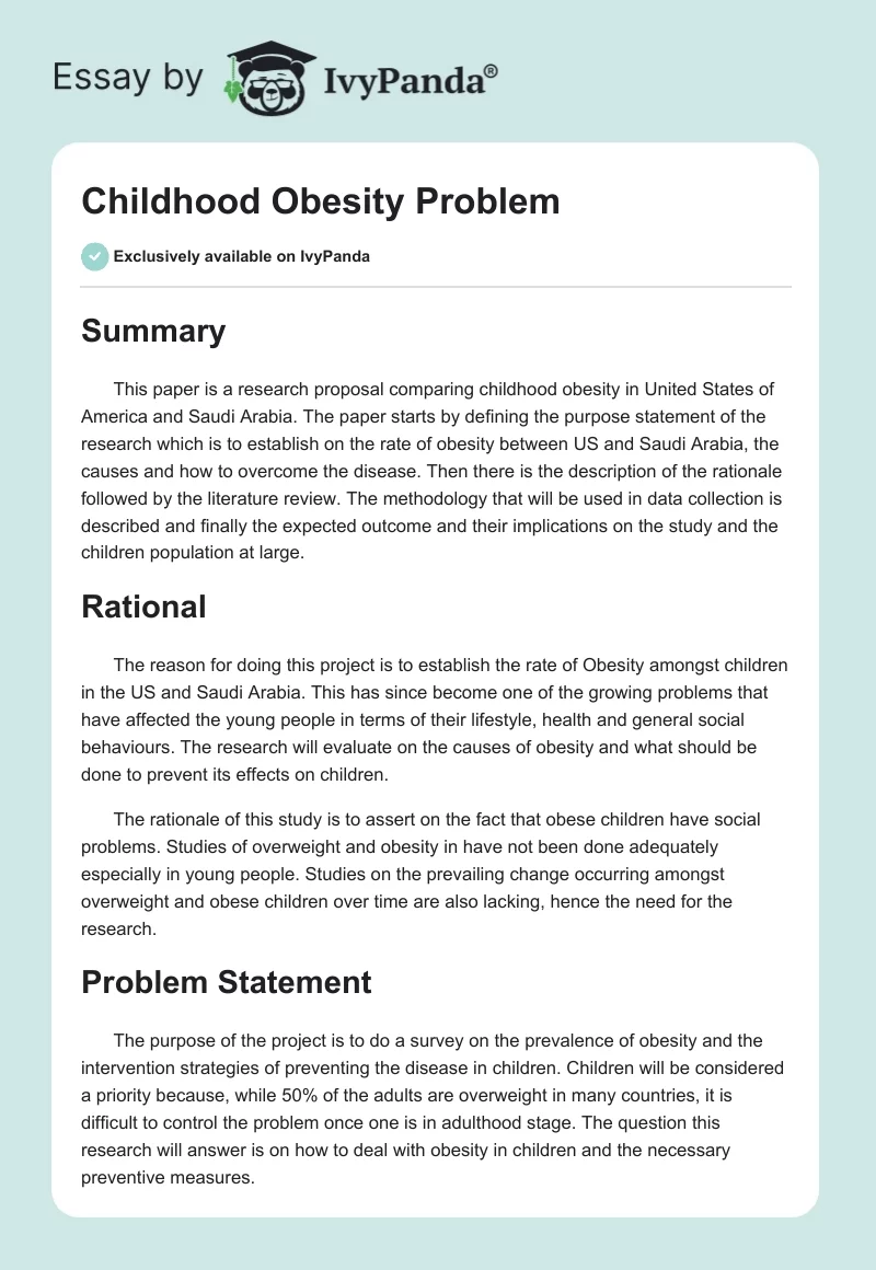Childhood Obesity Problem. Page 1