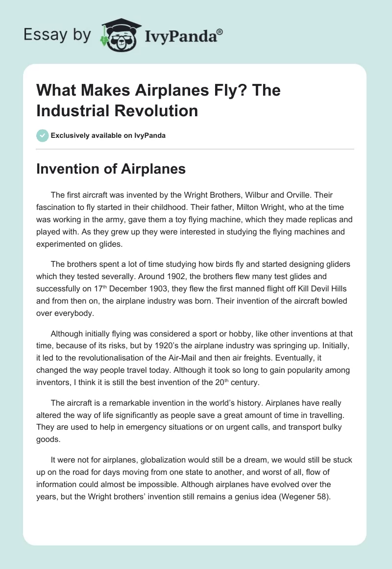 What Makes Airplanes Fly? The Industrial Revolution. Page 1