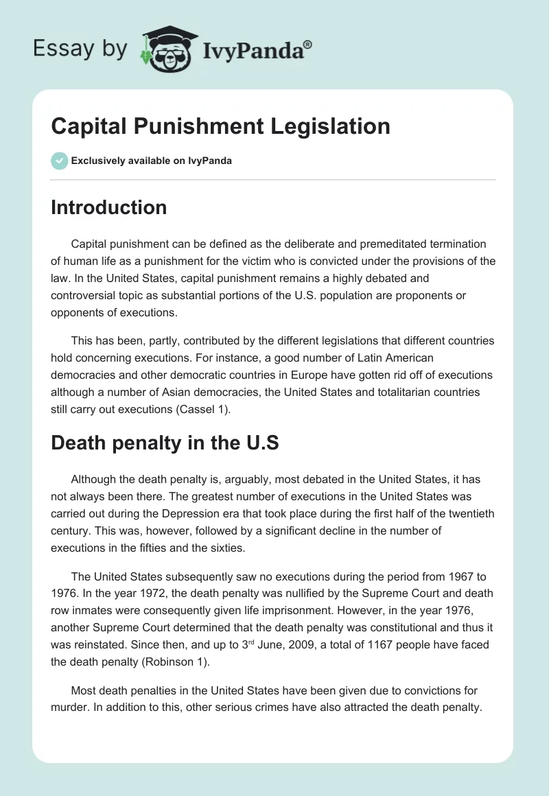 Capital Punishment Legislation. Page 1