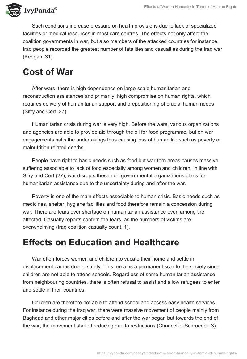 Effects of War on Humanity in Terms of Human Rights. Page 2
