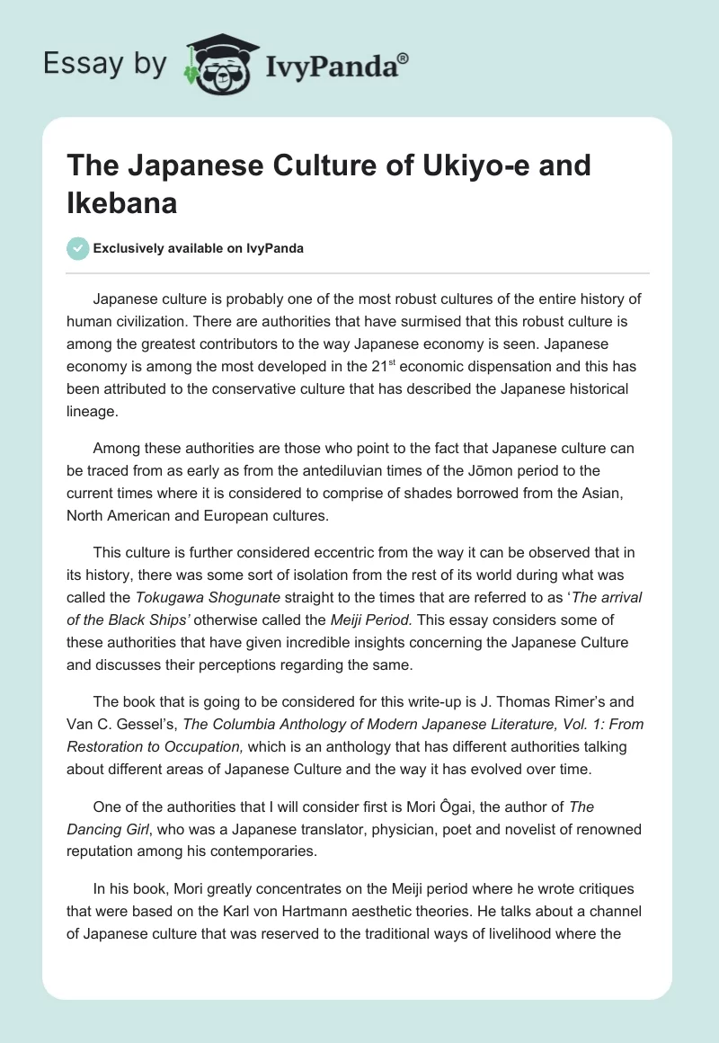 The Japanese Culture of Ukiyo-E and Ikebana. Page 1