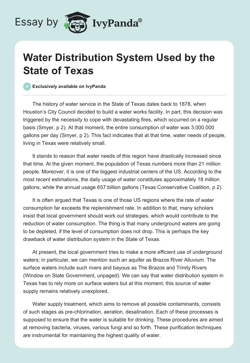 Water Distribution System Used by the State of Texas. Page 1