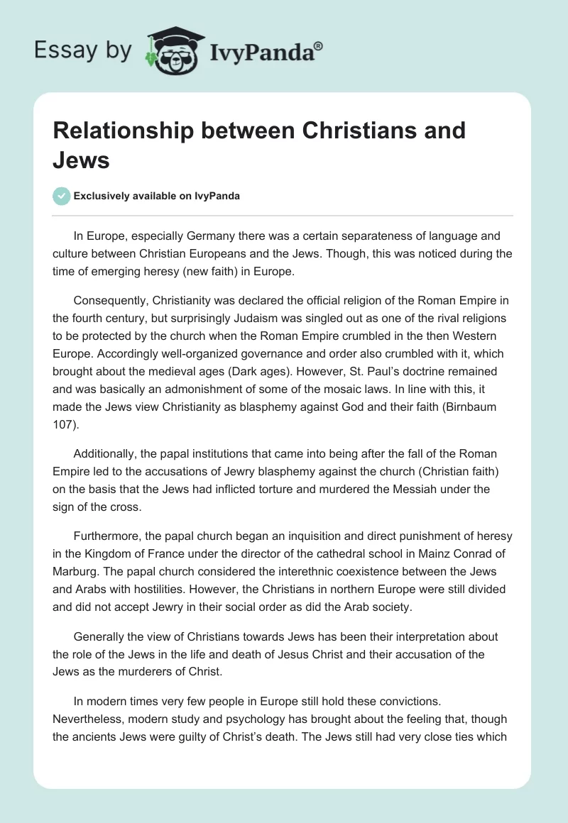 Relationship Between Christians and Jews. Page 1