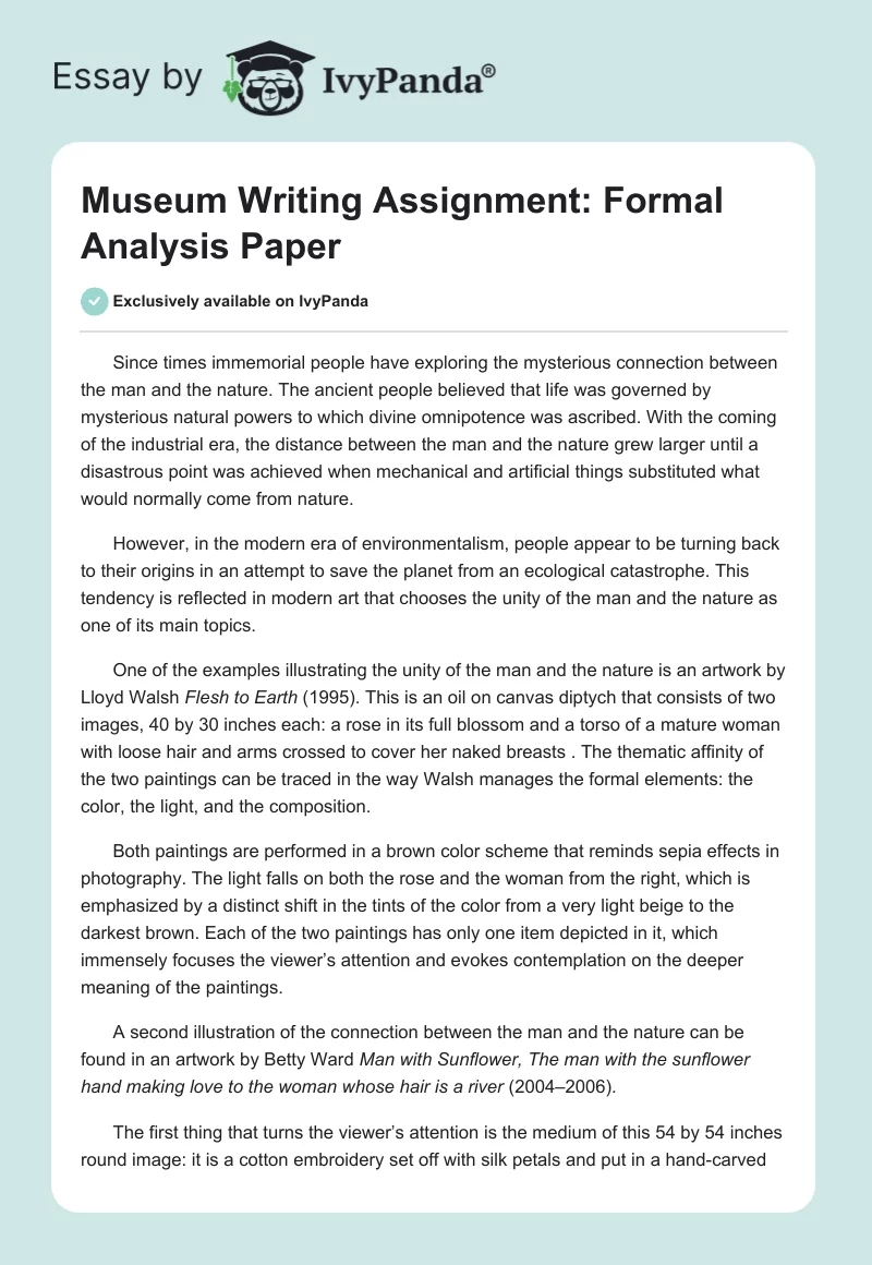 Museum Writing Assignment: Formal Analysis Paper. Page 1