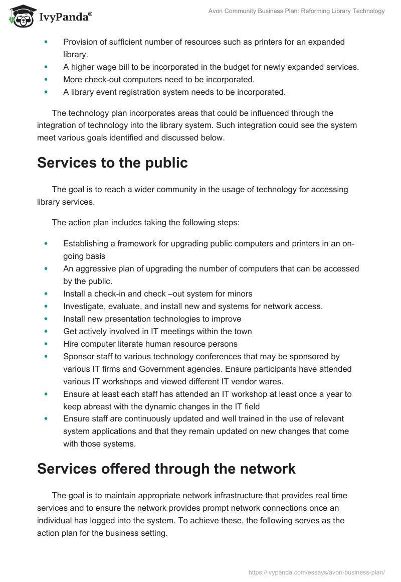 Avon Community Business Plan: Reforming Library Technology. Page 3