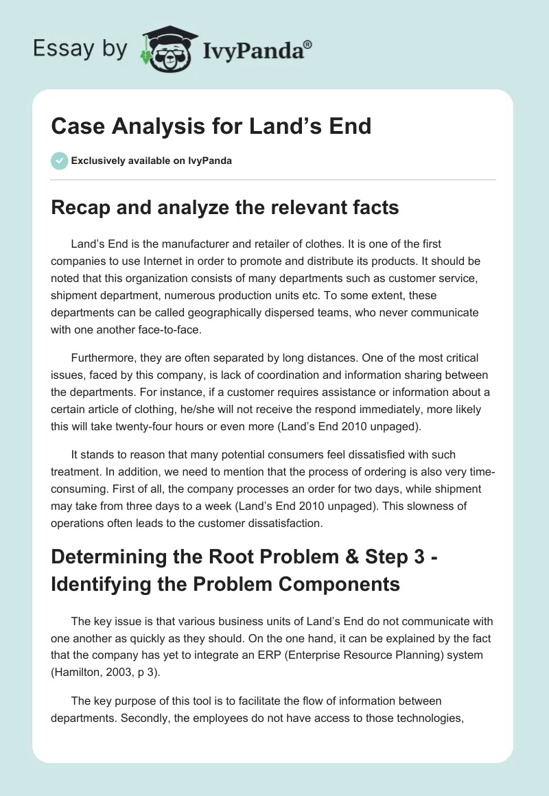 Case Analysis for Land’s End. Page 1