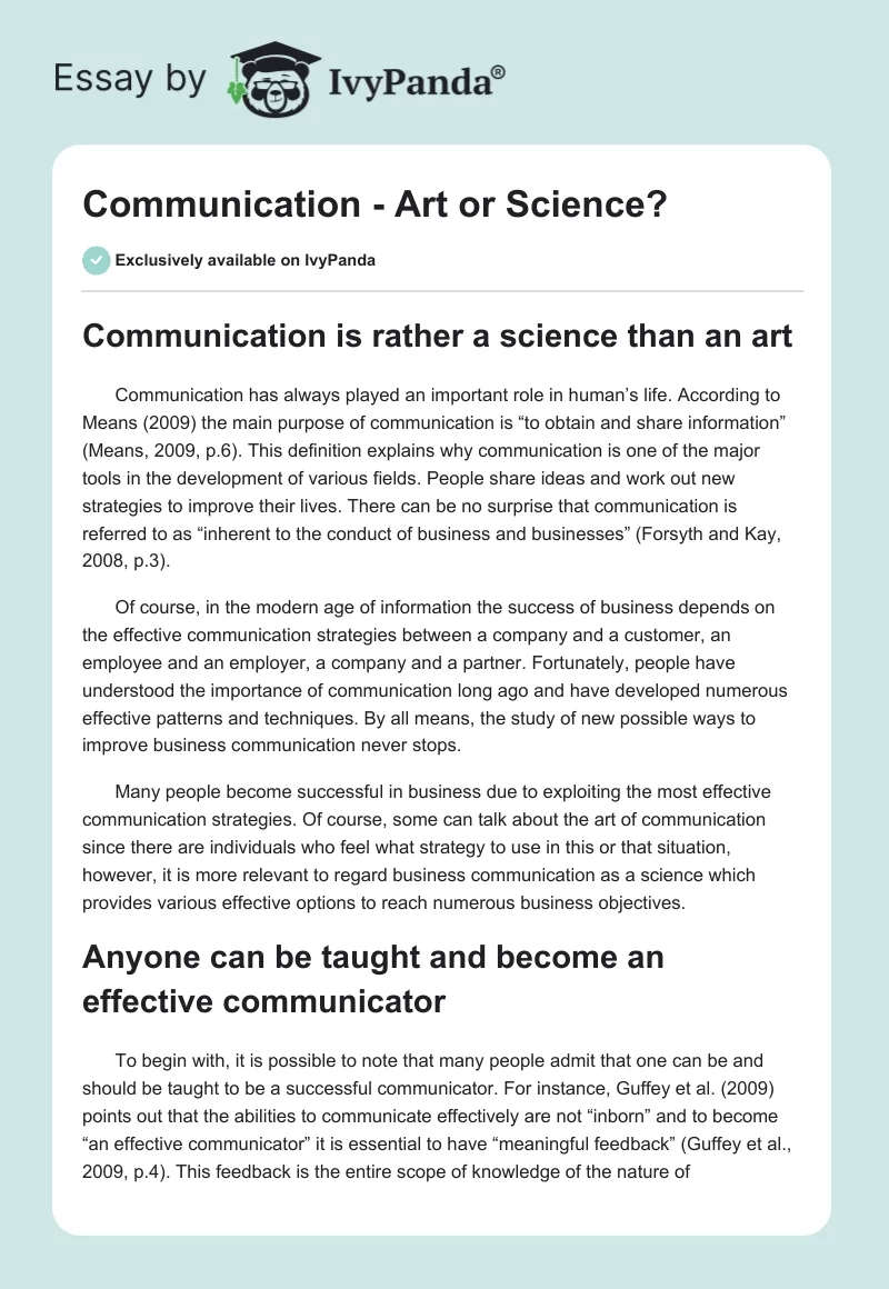 Communication - Art or Science?. Page 1