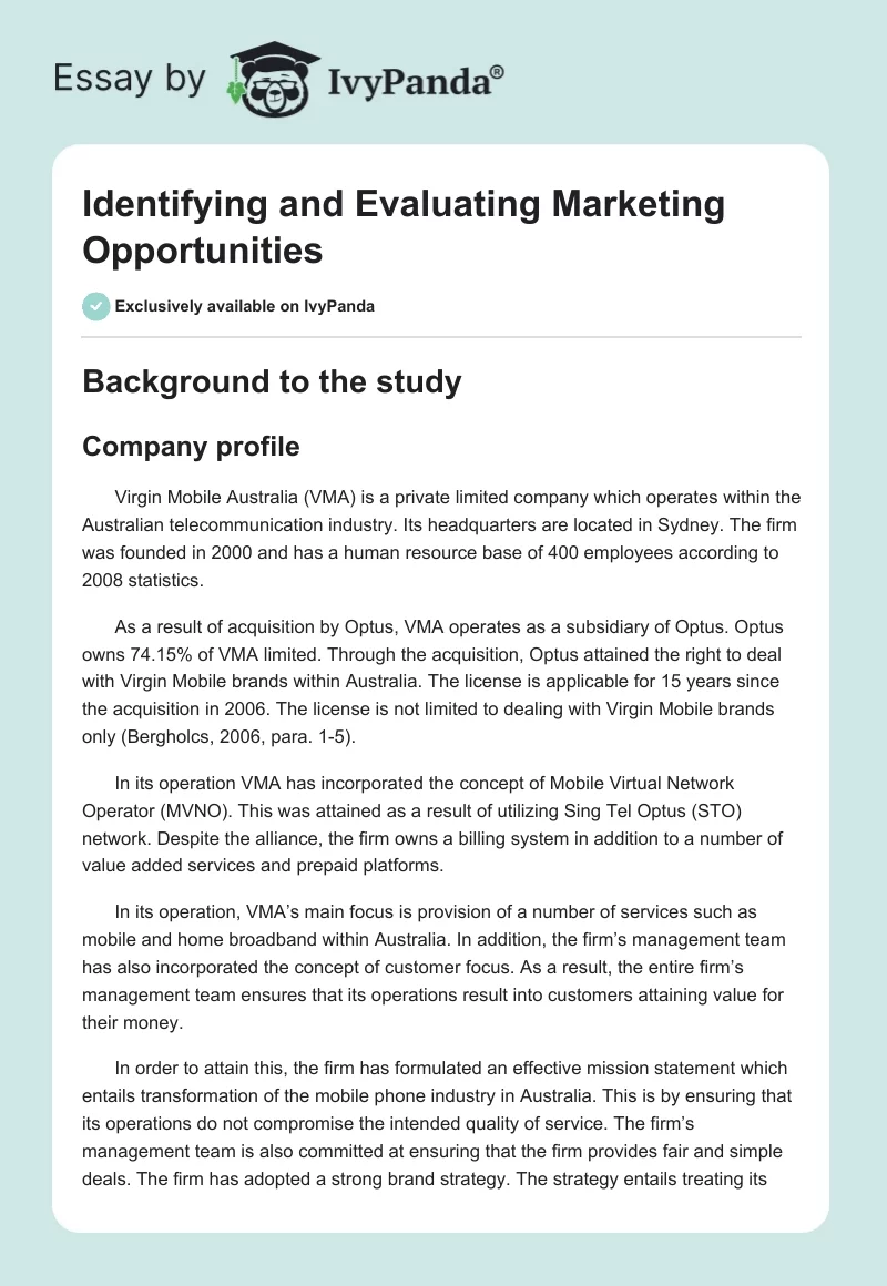 Identifying and Evaluating Marketing Opportunities. Page 1
