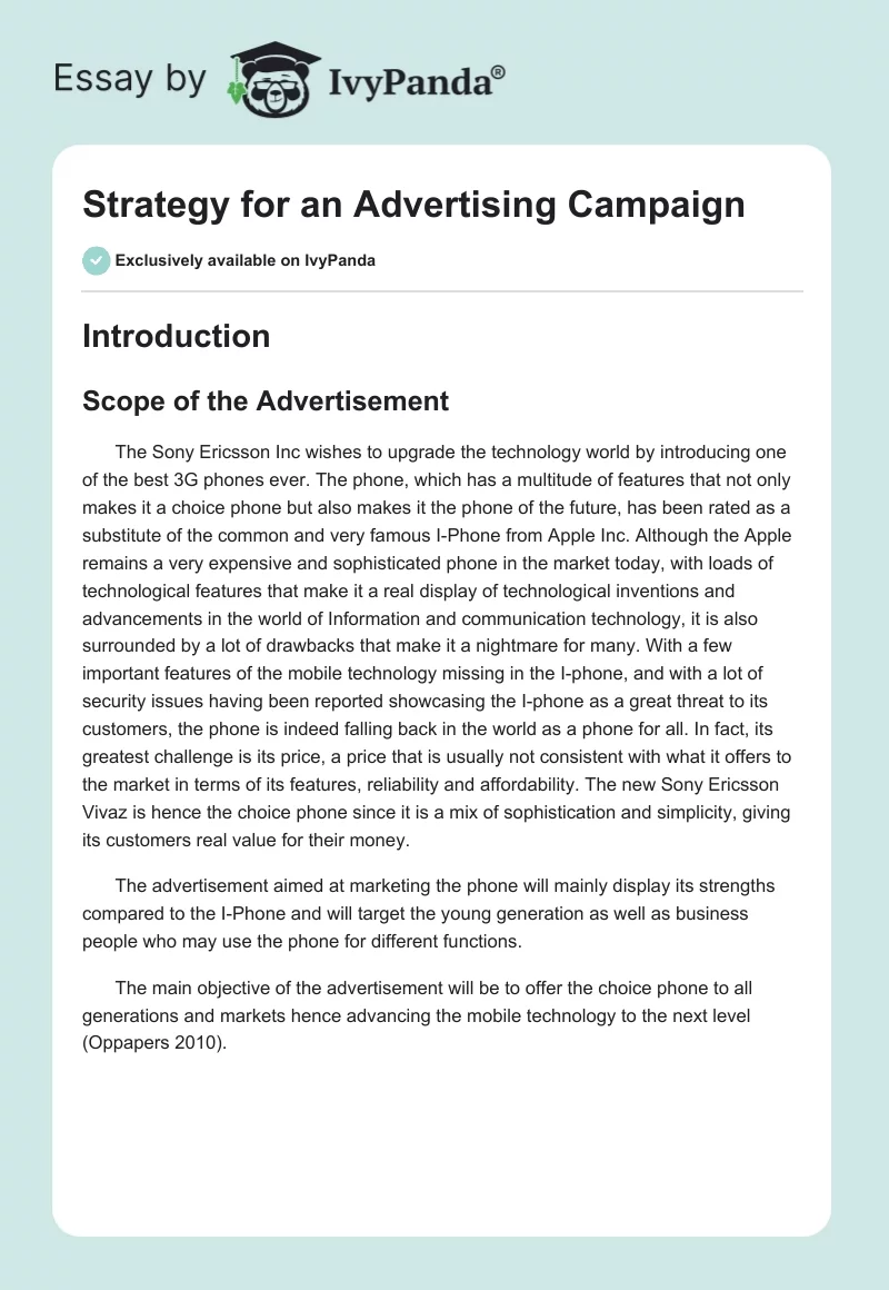 Strategy for an Advertising Campaign. Page 1