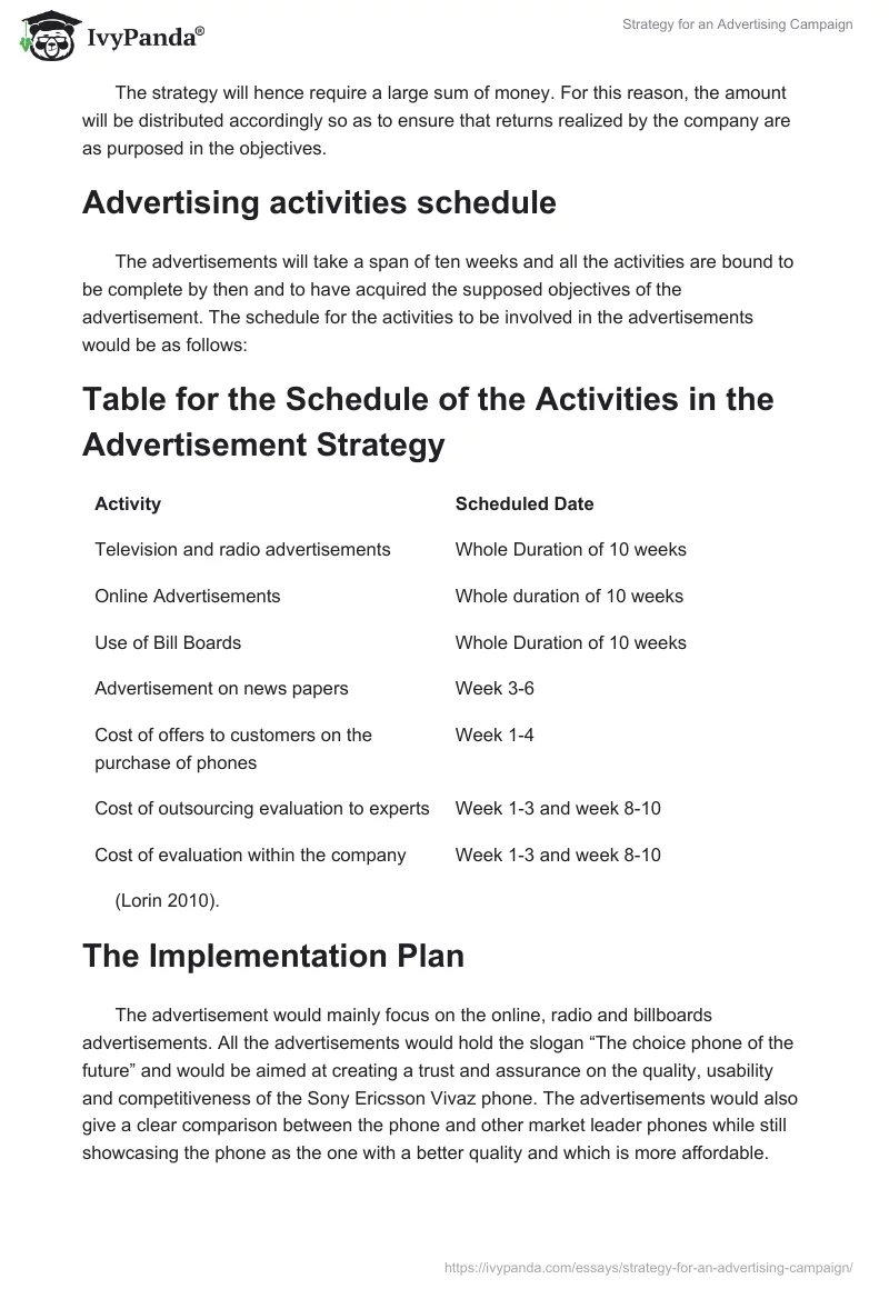 Strategy for an Advertising Campaign. Page 3