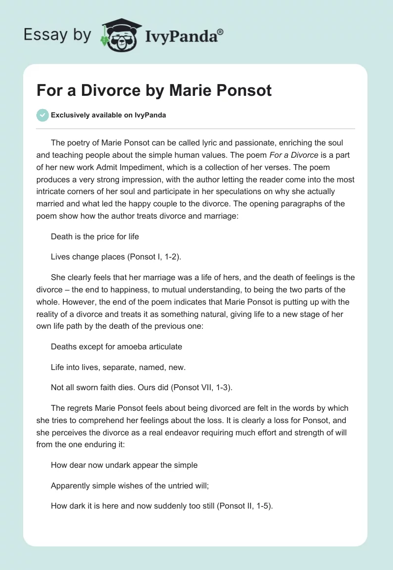 For a Divorce by Marie Ponsot. Page 1