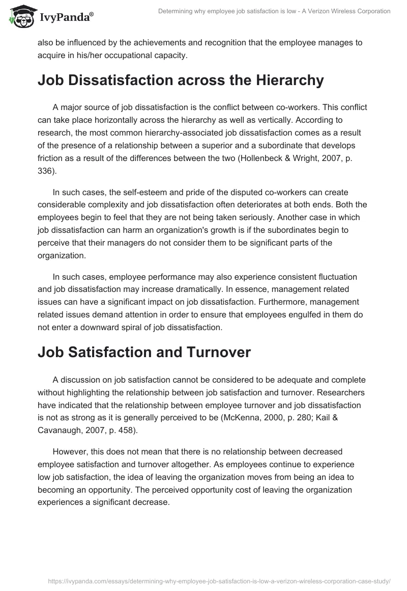 Determining Why Employee Job Satisfaction Is Low - A Verizon Wireless Corporation. Page 4