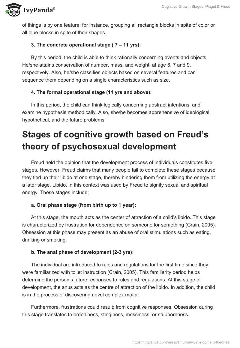 Cognitive Growth Stages: Piaget & Freud. Page 2