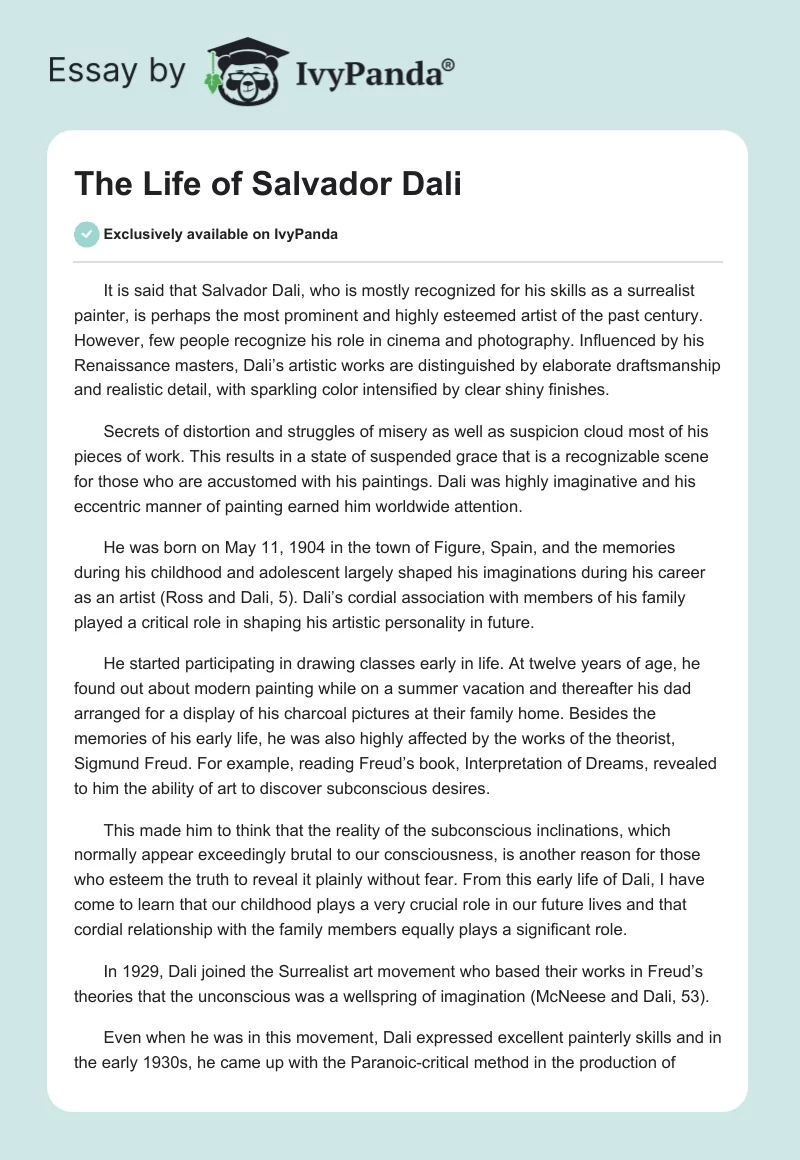 The Life of Salvador Dali. Page 1