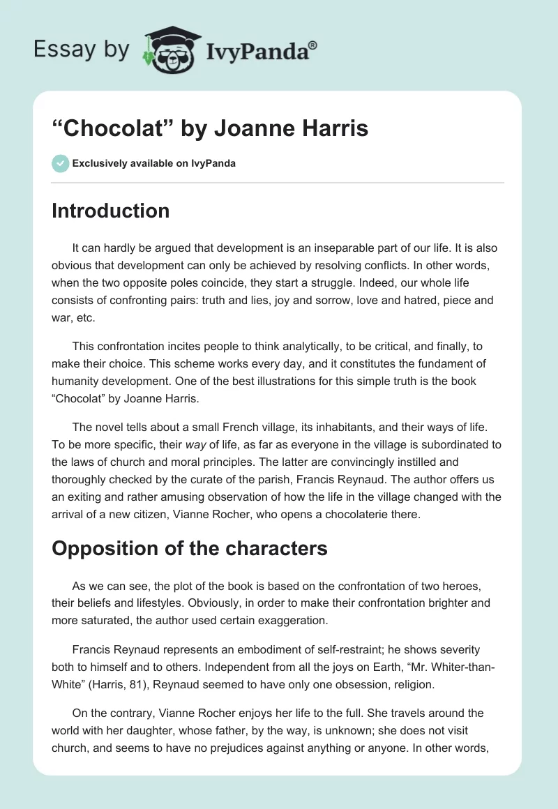 “Chocolat” by Joanne Harris. Page 1