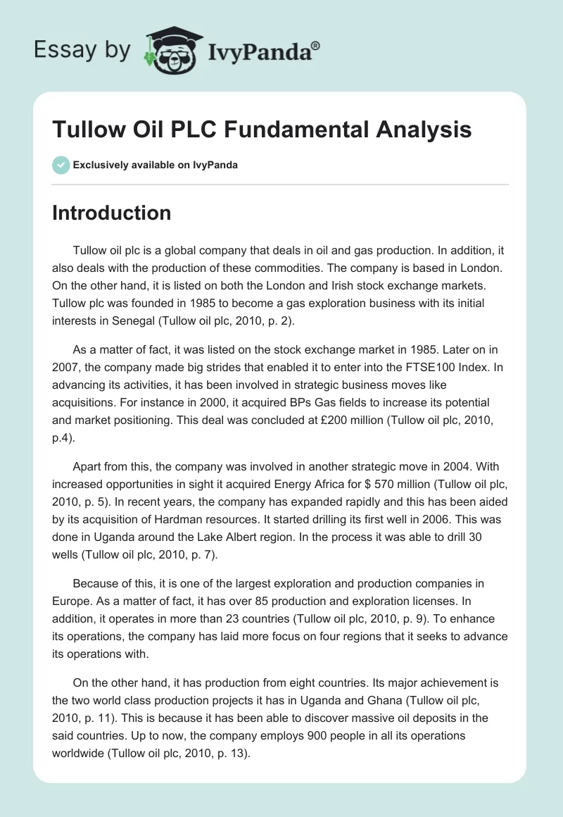 Tullow Oil PLC Fundamental Analysis. Page 1