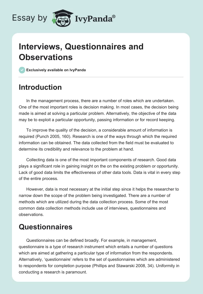 Interviews, Questionnaires and Observations. Page 1