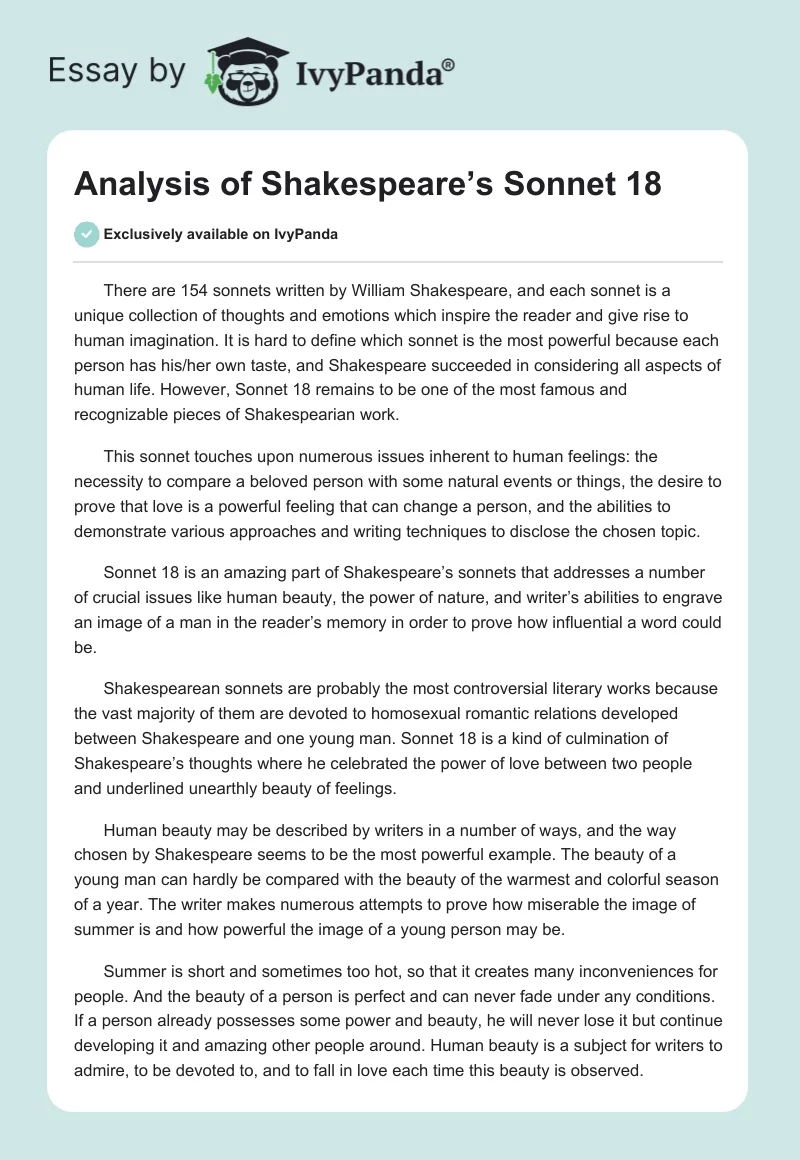 Analysis of Shakespeare’s Sonnet 18. Page 1