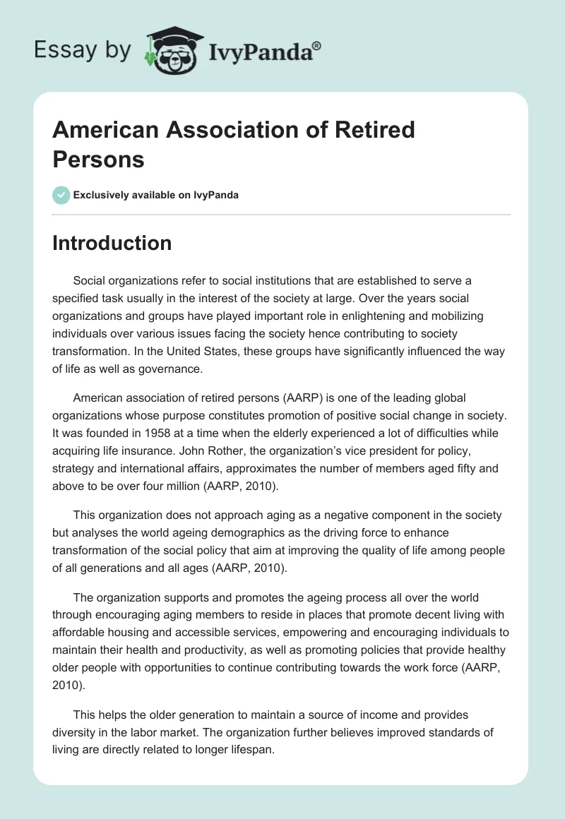 American Association of Retired Persons. Page 1