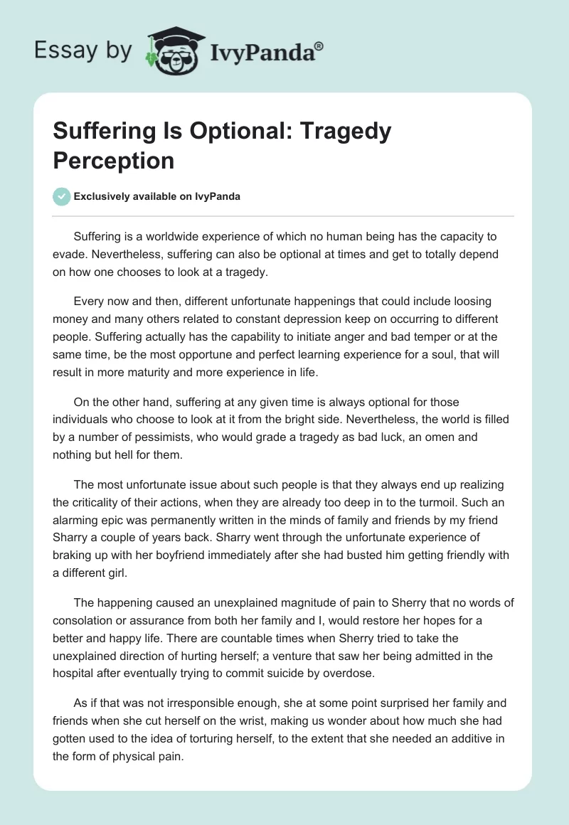 Suffering Is Optional: Tragedy Perception. Page 1
